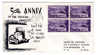 #1025 Trucking First Day Cover 1953 - Eric Lewis Photo Paper THREE Known - Image 1 of 2