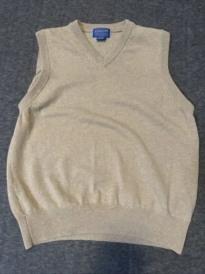 Vintage Pendleton Men’s Medium Tan Beige 100% Wool 90s V-Neck Vest Sweater - Image 1 of 4
