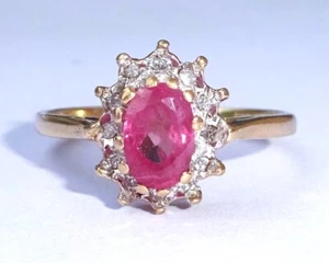 Vintage 9 kt Gold Rubin & Diamant Halo Ring, Größe L - Bild 1 von 12