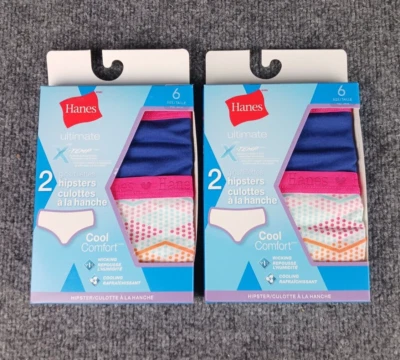 2 PACK HANES GIRLS ULTIMATE X-TEMP HIPSTERS COOL COMFORT 2 PER PACK SIZE 6 - Image 1 of 4
