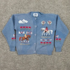 Vintage Millers Sweater Girls Medium Blue Cardigan Horse Equestrian Western Fade - Picture 1 of 9