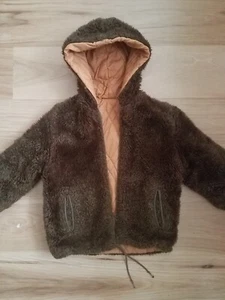 Vintage Childs Faux Fur Satin Reversible Teddy Bear Coat Sz 3T 4T Camel Brown  - Picture 1 of 7