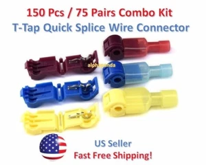 150pc Insulated 22-10 AWG T-Taps Quick Splice Wire Terminal Connectors Combo Kit - Picture 1 of 7