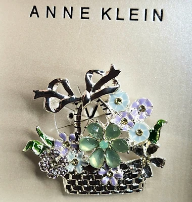 New Anne Klein Flower Basket Silvertone Pastel Brooch Pin Gift Box - Image 1 of 4