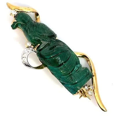 Broche vintage de turmalina verde y diamantes tallados en oro amarillo de 14K - J115 Foto 1 de 4