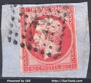 FRANCE EMPIRE 80c ROSE N° 17B AVEC OBLITERATION SUR FRAGMENT A VOIR - Picture 1 of 2