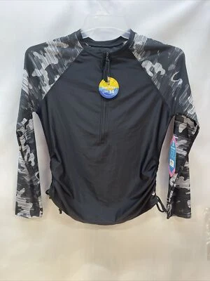 Camisa Free Country feminina preta e cinza camuflada UPF 50 manga longa 1/2 zíper sol S4-6 - Imagem 1 de 4