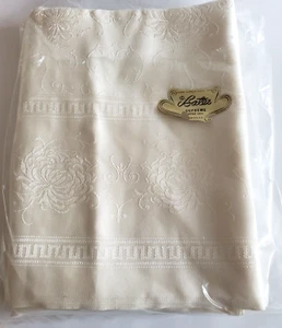 Vintage Bates Supreme Rayon Square White Damask Tablecloth Floral #1471 New - Picture 1 of 12