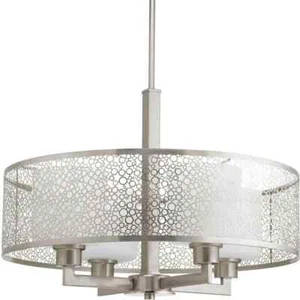 Progress Lighting Pendant 4-Light Etched Parchment Glass Shade Brushed Nickel - Picture 1 of 8
