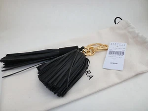 Altuzarra GHIANDA Tasseled Key Ring, Black Leather, Gold Tone Hardware, NWT - Picture 1 of 12
