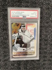 2018/19 Upper Deck Cal Petersen Young Guns Speckled Rainbow Foil  psa 10 Rare!!!