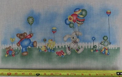 Hand Painted Needlepoint Canvas Spring Easter Parade 281 Designed by M 9" x17" - Image 1 of 4