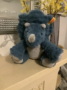 Steiff Plush Dinosaur Dixi Triceratops Cuddly Soft Toy Blue Approx 24cm - Picture 1 of 10