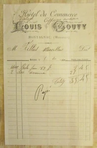 1910 INVOICE HOTEL DU COMMERCE LOUIS GOUTY MONTAGNAC HÉRAULT - Picture 1 of 1
