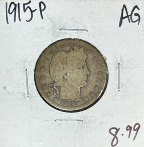 Cuarto de plata barbero 1915-P ~AG ~BONITA MONEDA~ - Imagen 1 de 2
