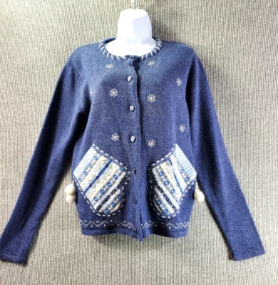 Clásico Elements Cárdigan Suéter Mujer S Azul Manga Larga Feo Suéter XMas Foto 1 de 4