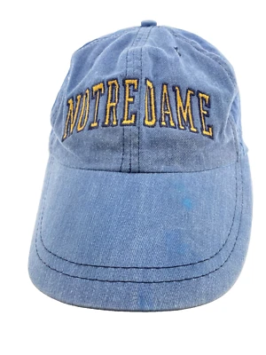 De colección NOTRE DAME Correa Trasera Gorra Sombrero Unión Hecho en EE. UU. Algodón Cuero Azul Spellou Foto 1 de 4