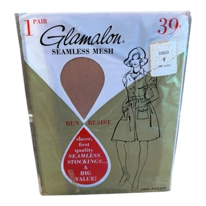Vintage Glamalon Seamless Mesh Stockings Ginger Size 9 Run Resist First Quality - Picture 1 of 2