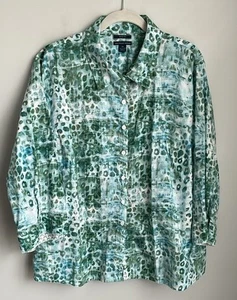 Westbound Woman Green Leopard Print Cotton Wrinkle Free Plus Size Blouse Size 3X - Picture 1 of 9