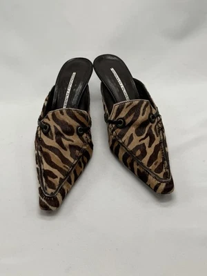 RARO DONALD PLINER Estampado Animal Becerro Poni Pelo Slide Mula Gatito Tacones Talla 6.5 Foto 1 de 4