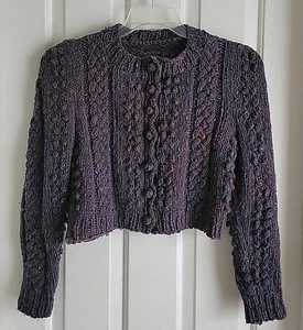 Vintage Bohme Handmade Langarm Bommel Zopfmuster Cropped Pullover, Damen Gr. L - Bild 1 von 6
