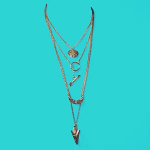 MULTI-LAYER GOLDEN NECKLACE arrow head wings rhinestone geometric circle new S3 - Picture 1 of 2