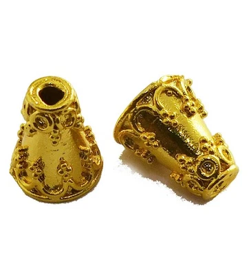 6 Pcs 12X10mm Bali Cone Cap End Bead  18k Gold Plated Jewelry Making - Imagem 1 de 3