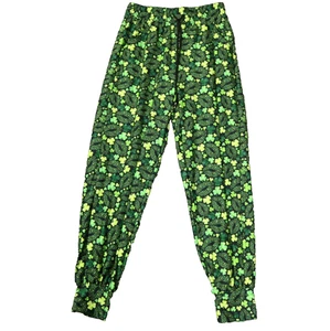 Shamrock Jogger Pants Lips/Kisses Clover Green Elastic Waist Drawstring OS 26x27 - Picture 1 of 15