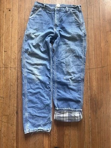 Carhartt Jeans Mens 34x34 Vintage Flannel Lined Straight Leg Denim Union Made - Picture 1 of 9