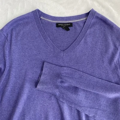 Banana Republic Knit Sweater Men's Sz L Tall Purple Silk Cotton Cashmere Blend - Image 1 of 4