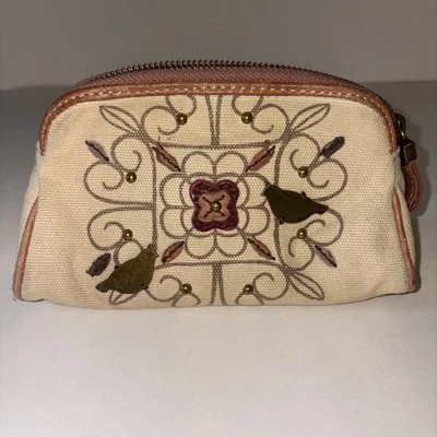 Fossil Accessories Bag/Wallet Birds Brass Canvas Leather Make Up Boho Travel - Image 1 of 4