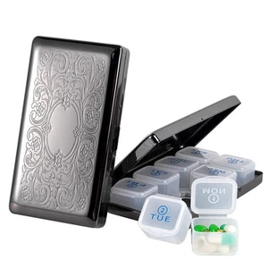 Pill Organizer 7 Days 8 Compartments, Travel Metal Pill Box, BPA-Free Portabl... - Picture 1 of 6