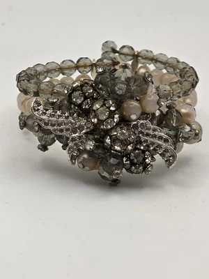 Miriam Haskell 人造珍珠和水钻钢丝包裹式手链 未签名 复古  — 第 1/4 张图片