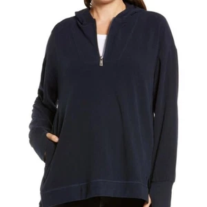 Felpa Betty Enlighten Luxe Fleece mezza zip con cappuccio blu navy taglia XS - Foto 1 di 8