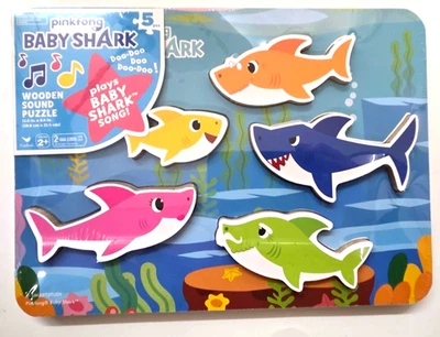Baby Shark Wooden Sound Puzzle, Plays Baby Shark Song! 5 Pieces, age 2+, New IP - Image 1 of 4