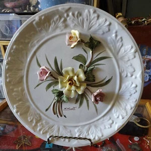RARE Vintage Italian Bisque FLOWERS Capodimonte Wall Plaque Signed M. MORETTO - Picture 1 of 8