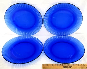 4 Vtg Colorex Ribbed Edge Sapphire Cobalt Blue Tempered Glass Dinner 9” Plates - Picture 1 of 24