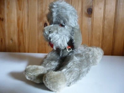 ancienne peluche  caniche gris articulé old  plush  dog  toys  jouet ancien - Photo 1/3