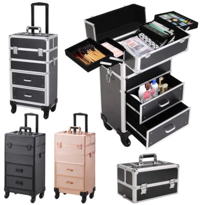 LIFELOOK Makeup Trolley Case 4-Tier 2 Drawers Storage Box Hairdressing Case with Wheels