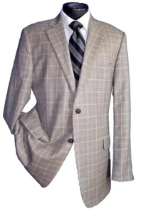 %& John.W. Nordstrom Gray Plaid 2Button Side Vents Wool & Silk Coat Jacket 44  - Picture 1 of 8