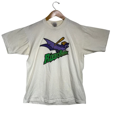 Vintage Louisville River Bats Shirt Men's L Grey  Victory Minor League Baseball Cover