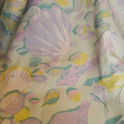 Sewing Fabric Poplin Upholstery Pastel Aqua Lavender Shells Beach 2ydx45" - Image 1 of 4