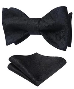 Mens Black Bow Ties Floral Paisley Self Bow Ties for Men Formal Woven Silk Po... - Picture 1 of 8