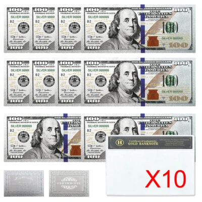 10pcs /Shell US 100 Dollars Benjamin Franklin Silver Foil Banknotes Ornaments - Image 1 of 4
