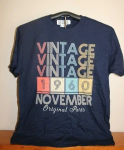 VINTAGE 1960- NOVEMBER Original Parts Retro Looking Graphic T-Shirt Large, Blue - Picture 1 of 5
