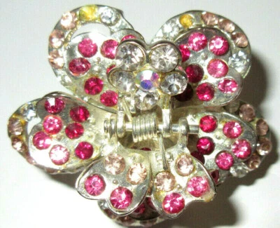 RHINESTONE SILVER HAIR CLAW CLIP 2.25 inches NEW and BEAUTIFUL Pink - Image 1 of 4