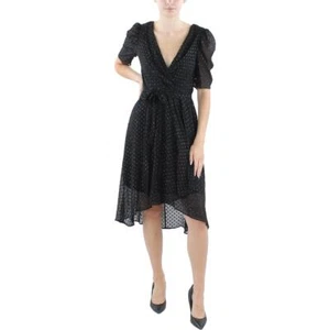 Tommy Hilfiger Womens Black Glitter Puff Sleeve Hi-Low Midi Dress 2 BHFO 2136 - Picture 1 of 2