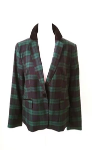 TALBOTS 8 Tartan Plaid Jacket Blazer Green Black Multi Velvet Trim Collar $209 - Picture 1 of 10