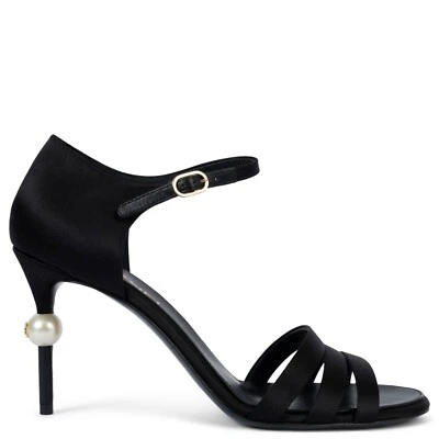 70203 Auténtico Chanel Negro Satinado 2022 22K TACÓN PERLA Sandalias Zapatos 41 Ajuste 40 Foto 1 de 4