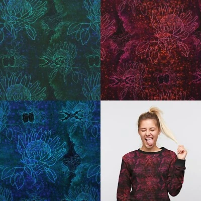 große Blumen Sweat Shirt Druck Meterware Stoff Jersey Sweatstoff geraut - Bild 1 von 4